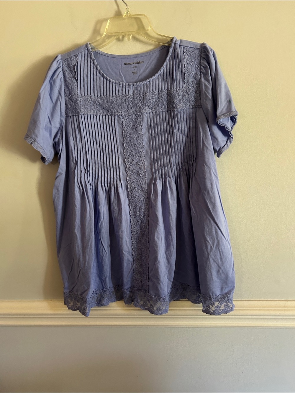 Woman Within Lavender Lace-Trim Pintuck Peasant Top